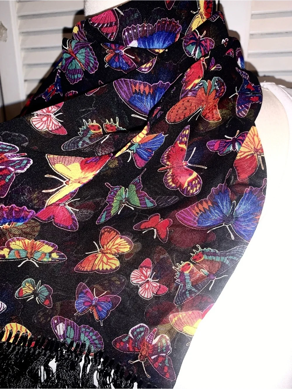 2 Silk Butterfly Scarfs Colorful Vintage both size 10” X 56”
